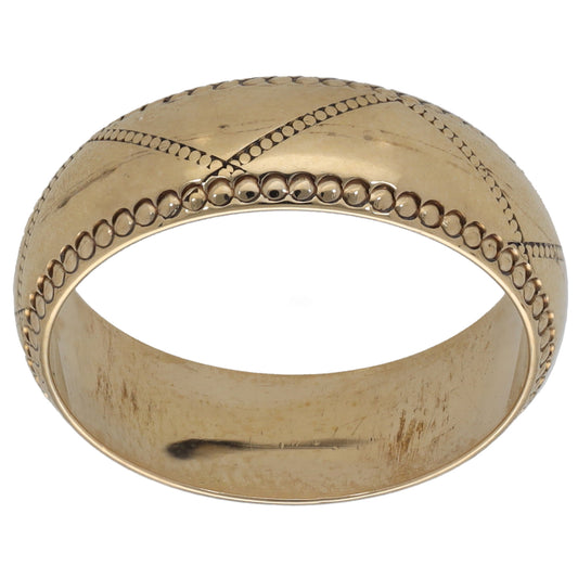 9ct gold wedding ring with bead-and-rope pattern along top edge