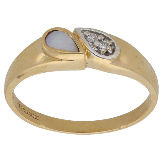 9ct Gold Opal & 0.02ct Round Diamond Dress/Cocktail Ring Size N