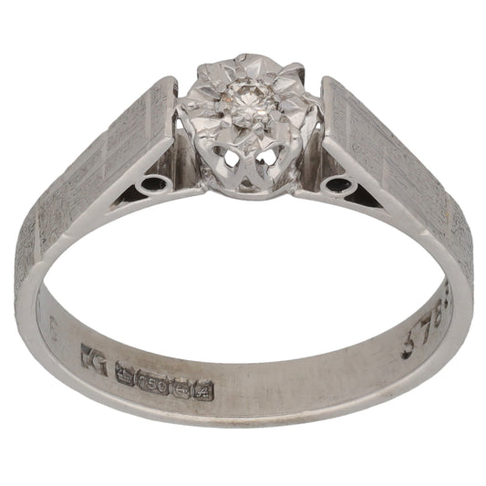 18ct White Gold 0.04ct Diamond Solitaire Ring Size M