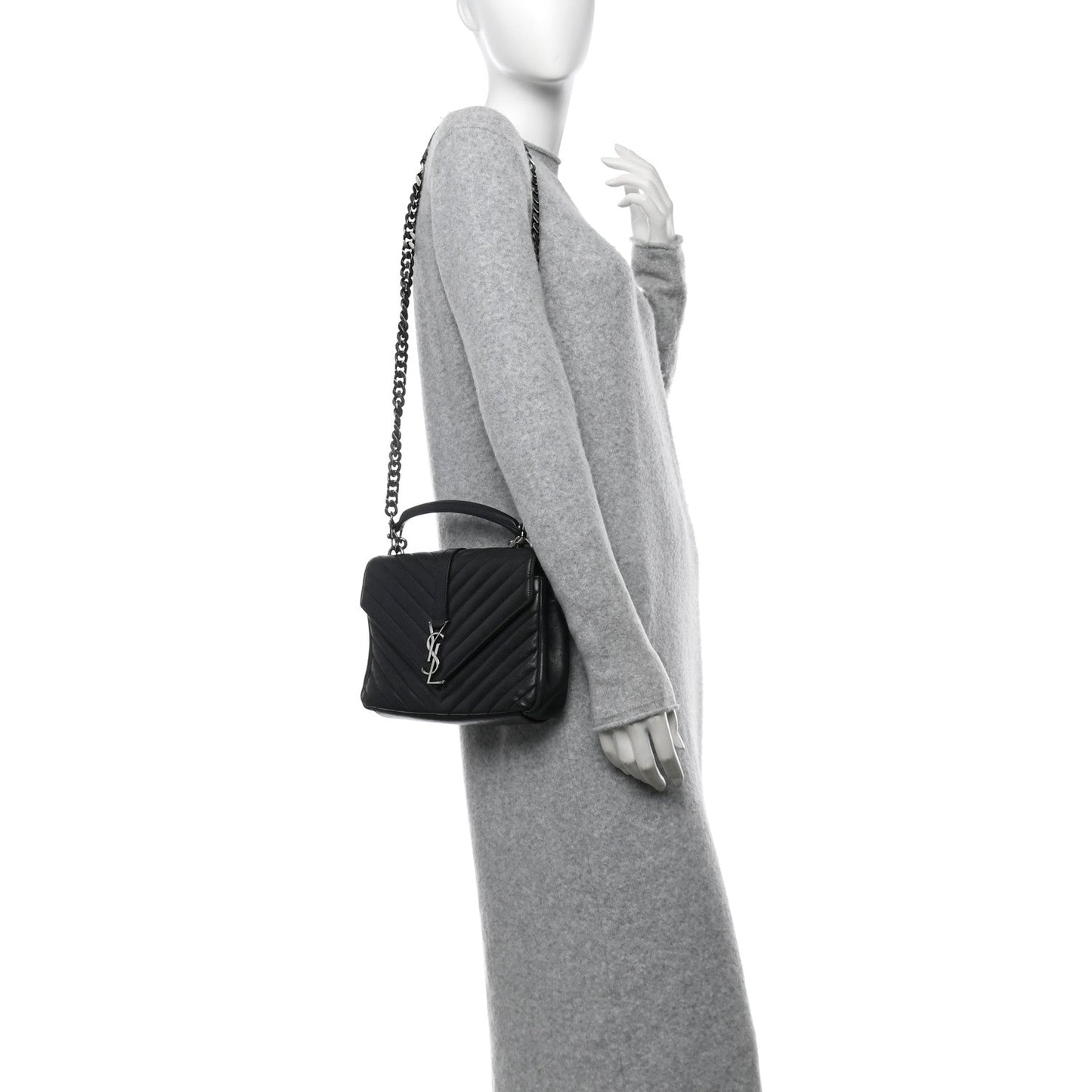 Yves Saint Laurent College Lambskin Leather Bag - Black
