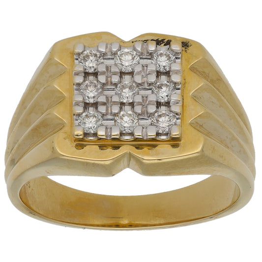 14ct Gold 0.27ct Diamond Patterned Signet Ring Size P