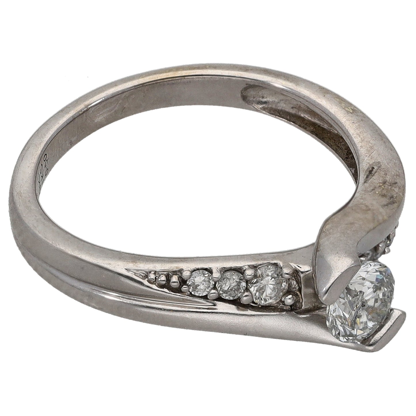 9ct White Gold 0.50ct Diamond Solitaire Ring With Accent Stones Size L