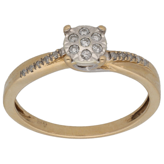 9ct Gold 0.10ct Diamond Cluster Ring Size L