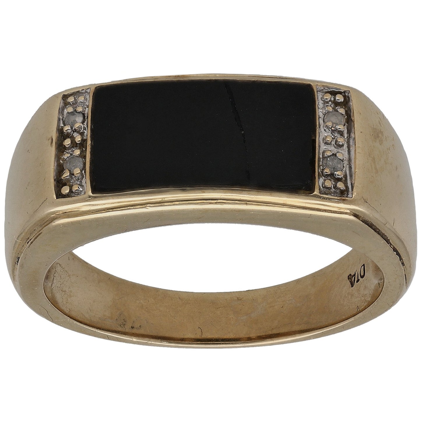 9ct Gold Onyx & 0.02ct Diamond Signet Ring Size S