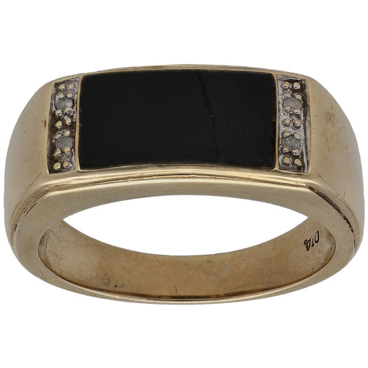 9ct Gold Onyx & 0.02ct Diamond Signet Ring Size S