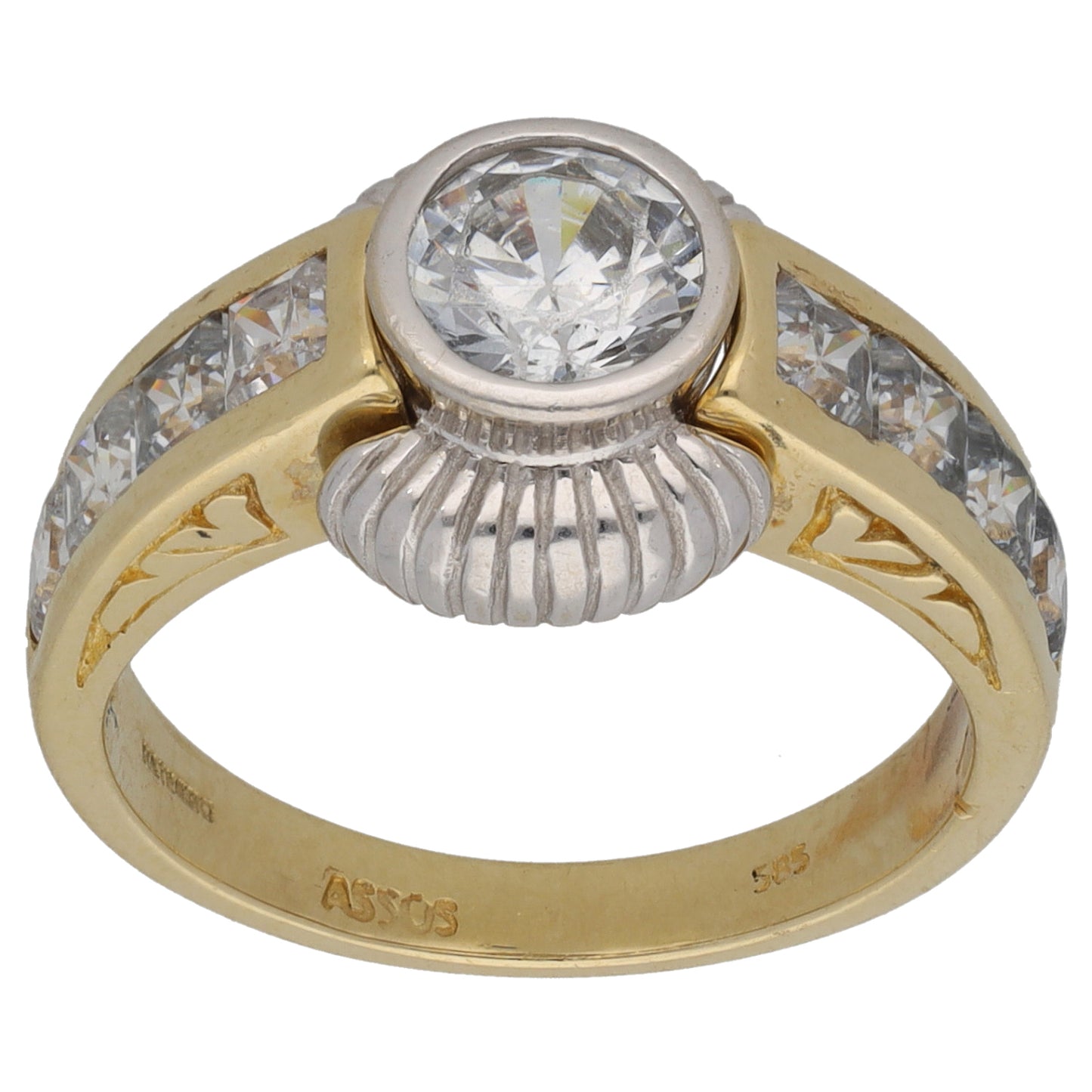 14ct Gold Cubic Zirconia Single Stone Ring With Accents Size N