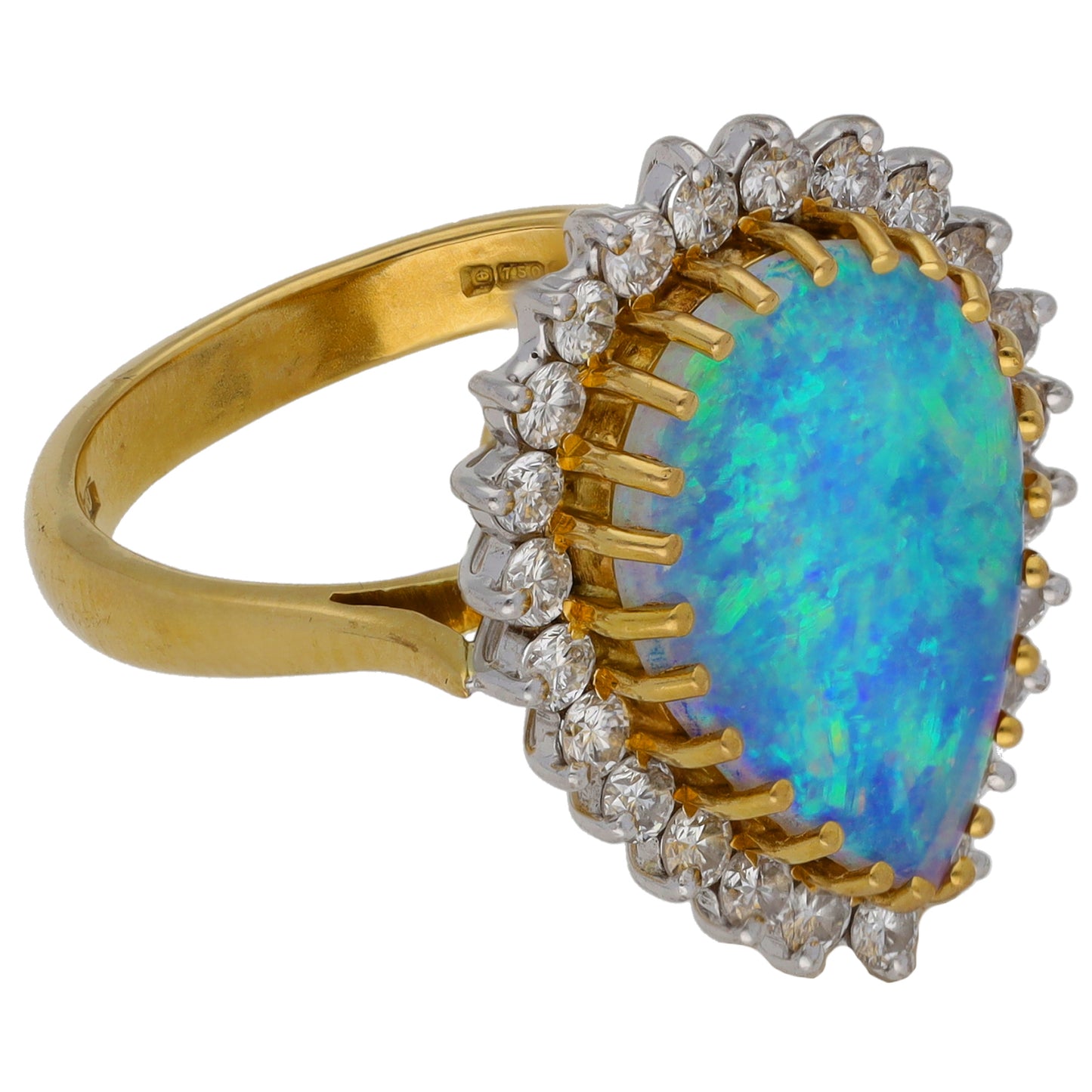 18ct Gold 0.72ct Diamond & Man Made Opal Dress/Cocktail Ring Size O