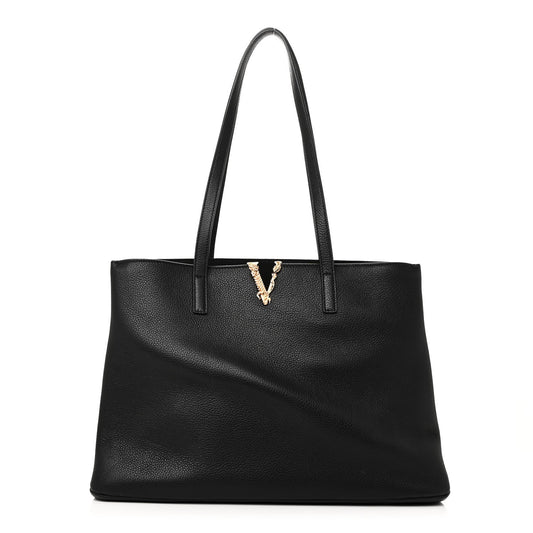 Versace Virtus V Grained Calfskin Leather Bag - Black