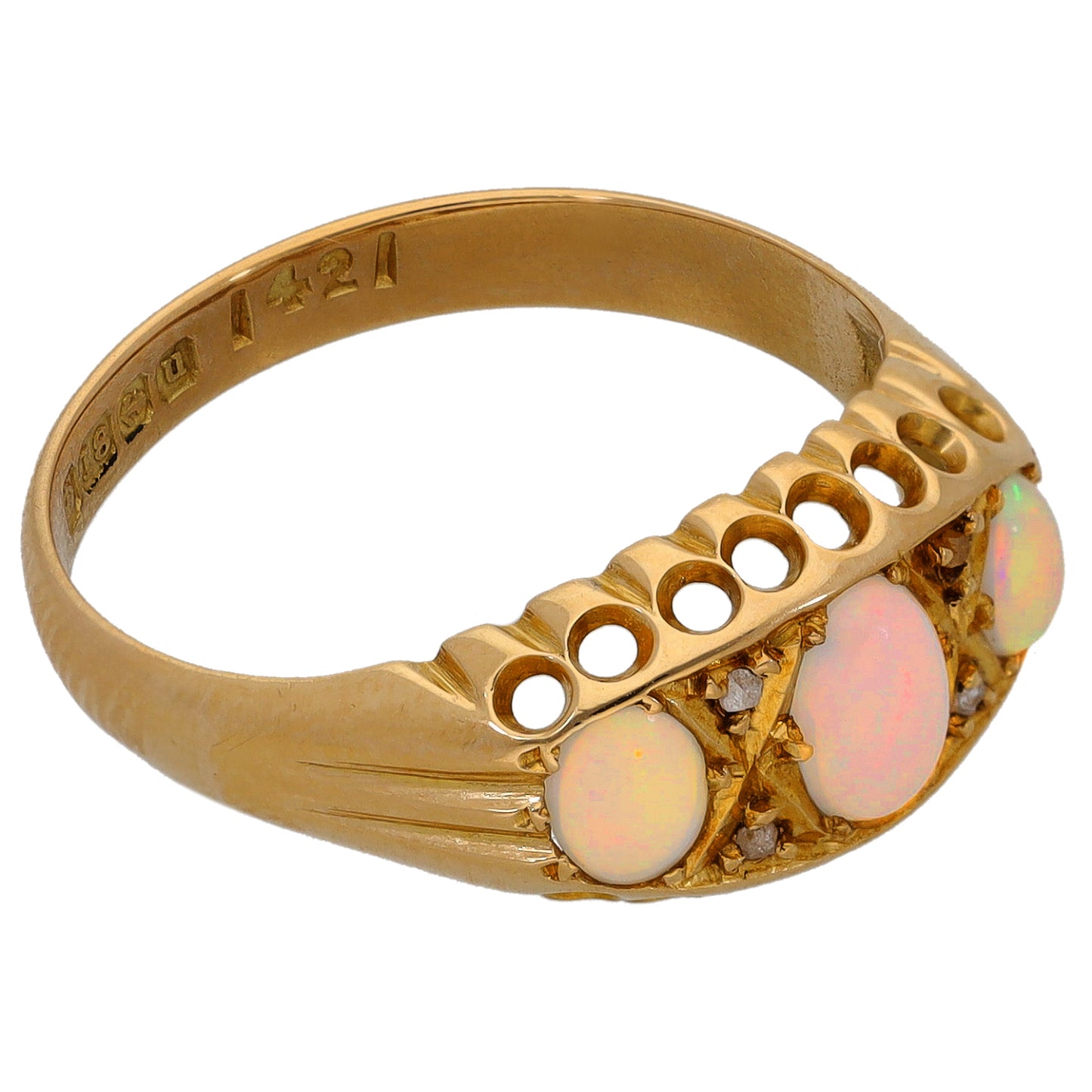 18ct Gold Opal & 0.02ct Diamond Dress/Cocktail Ring Size P