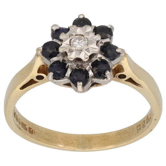 9ct Gold Sapphire & 0.03ct Diamond Dress/Cocktail Ring Size L