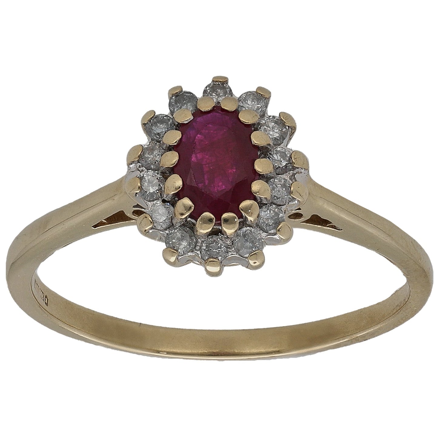 9ct Gold Ruby & 0.14ct Diamond Dress/Cocktail Ring Size P