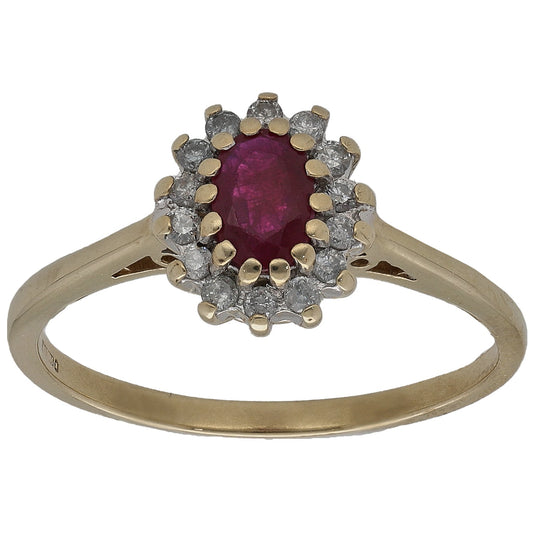 9ct Gold Ruby & 0.14ct Diamond Dress/Cocktail Ring Size P
