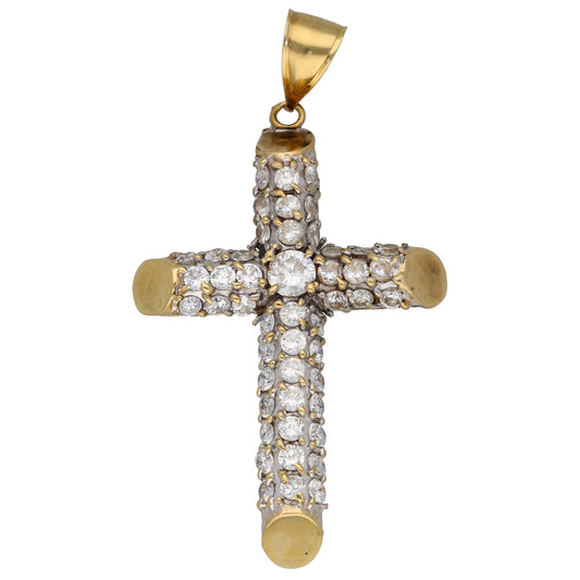 9ct Gold Cubic Zirconia Cross Pendant With Chain