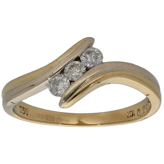 18ct Gold 0.25ct Diamond Three Stone Ring Size N