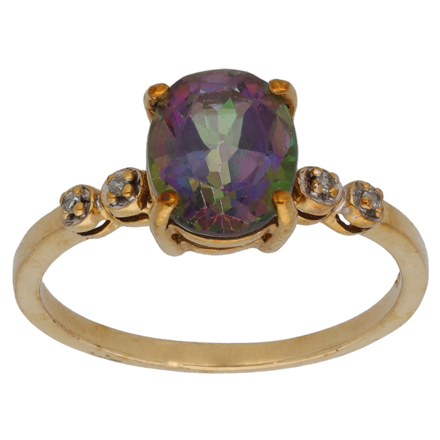 9ct Gold Coated Topaz & 0.02ct Diamond Single Stone Ring With Accents Size N