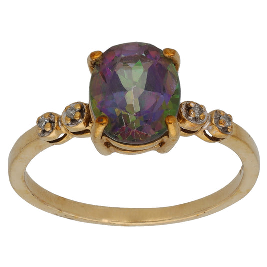 9ct Gold Coated Topaz & 0.02ct Diamond Single Stone Ring With Accents Size N