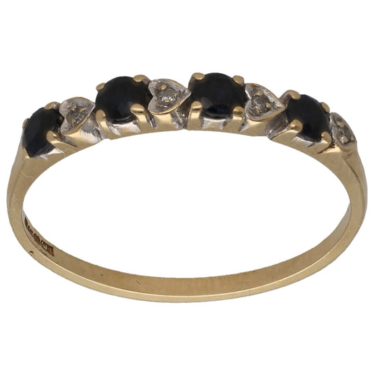 9ct Gold Sapphire & 0.02ct Diamond Half Eternity Ring Size O