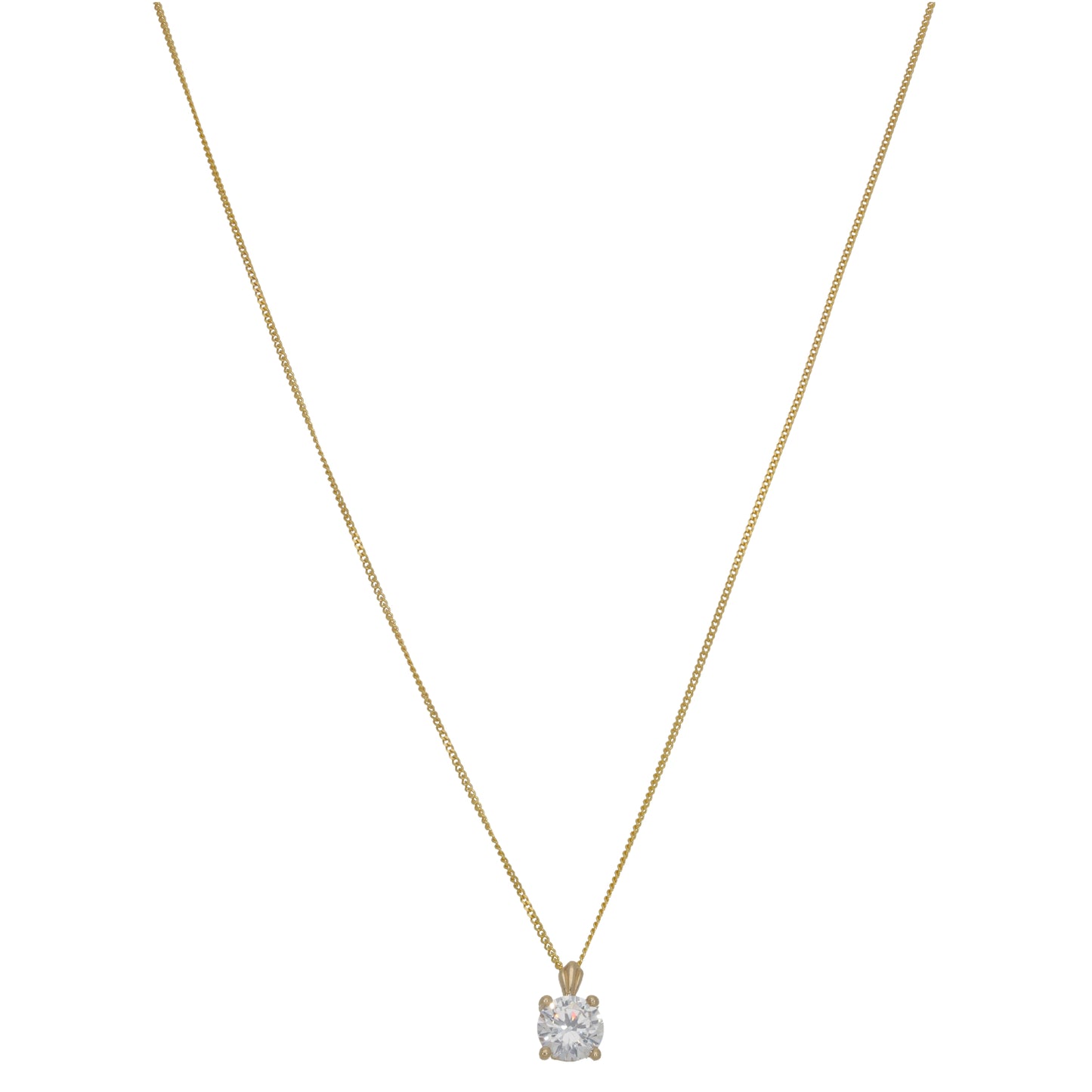 New 9ct Gold Cubic Zirconia 5mm Solitaire Pendant With Chain 18"