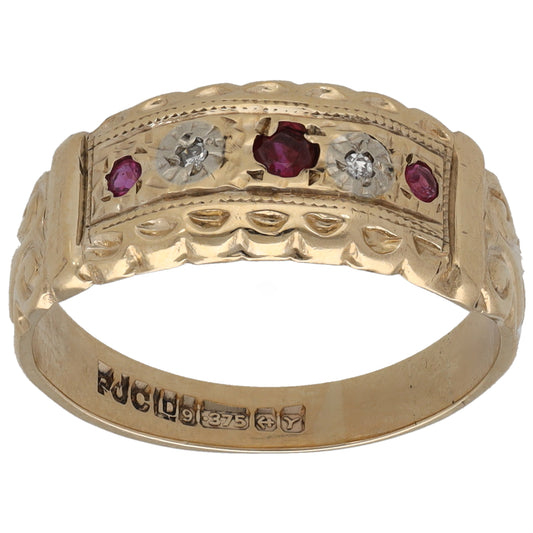 9ct Gold Ruby & 0.01ct Diamond Alternative Ring Size N