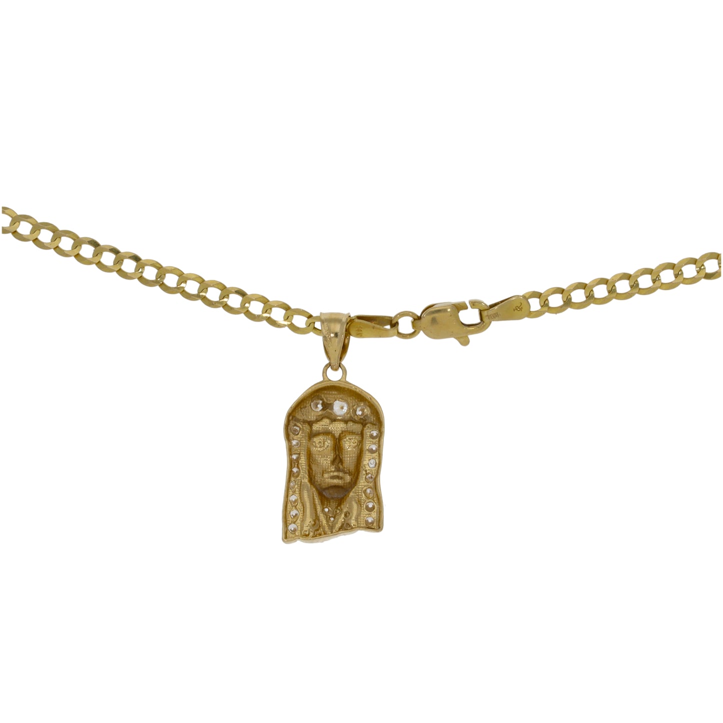 14ct Gold Cubic Zirconia Jesus Pendant With Chain