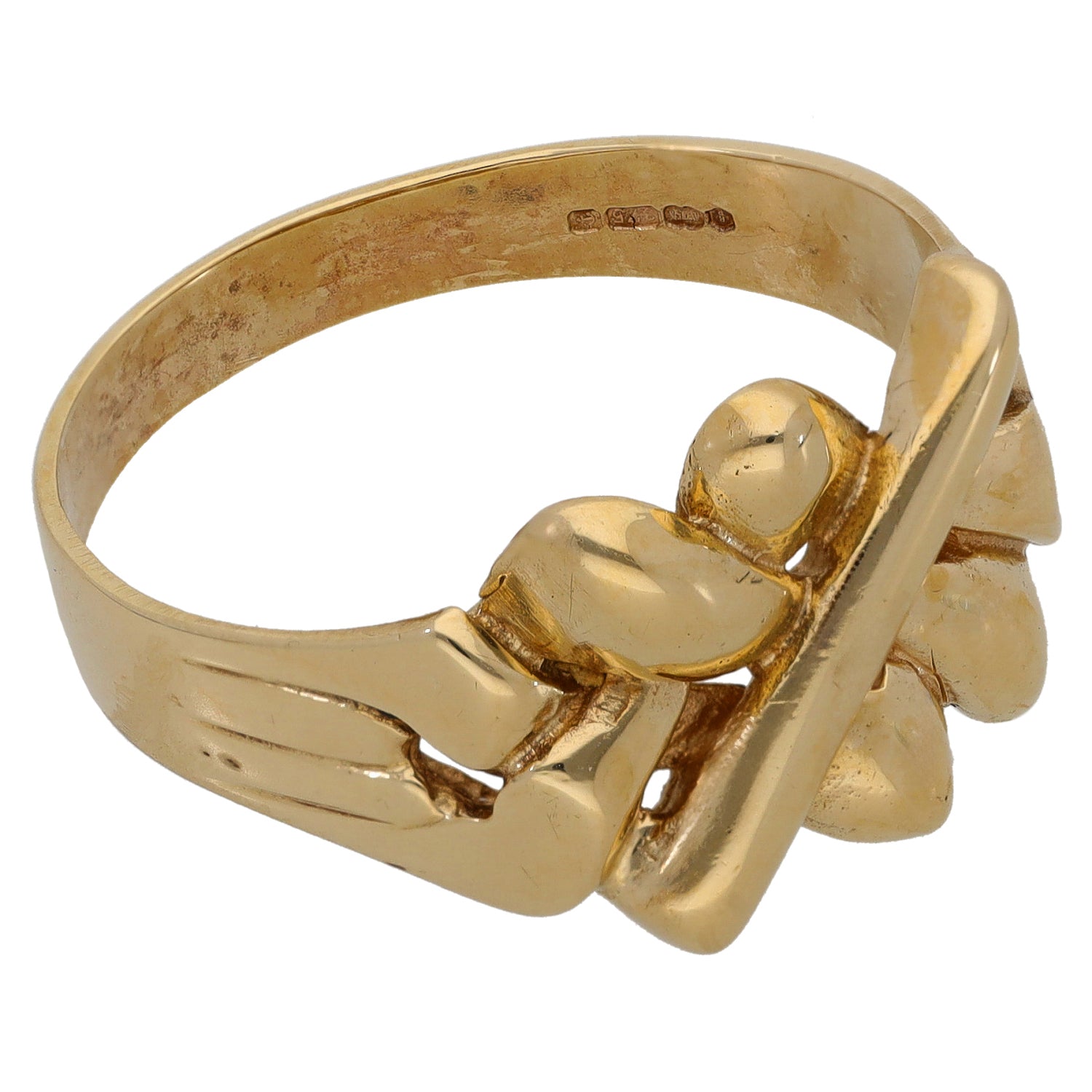 Gold-tone ring with two rounded top settings and open side profile