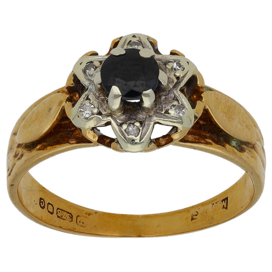 9ct Gold Sapphire & 0.03ct Diamond Dress/Cocktail Ring Size O