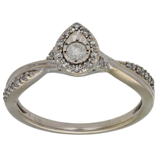 9ct White Gold 0.17ct Diamond Dress/Cocktail Ring Size M