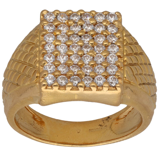 22ct Gold Cubic Zirconia Patterned Signet Ring Size R