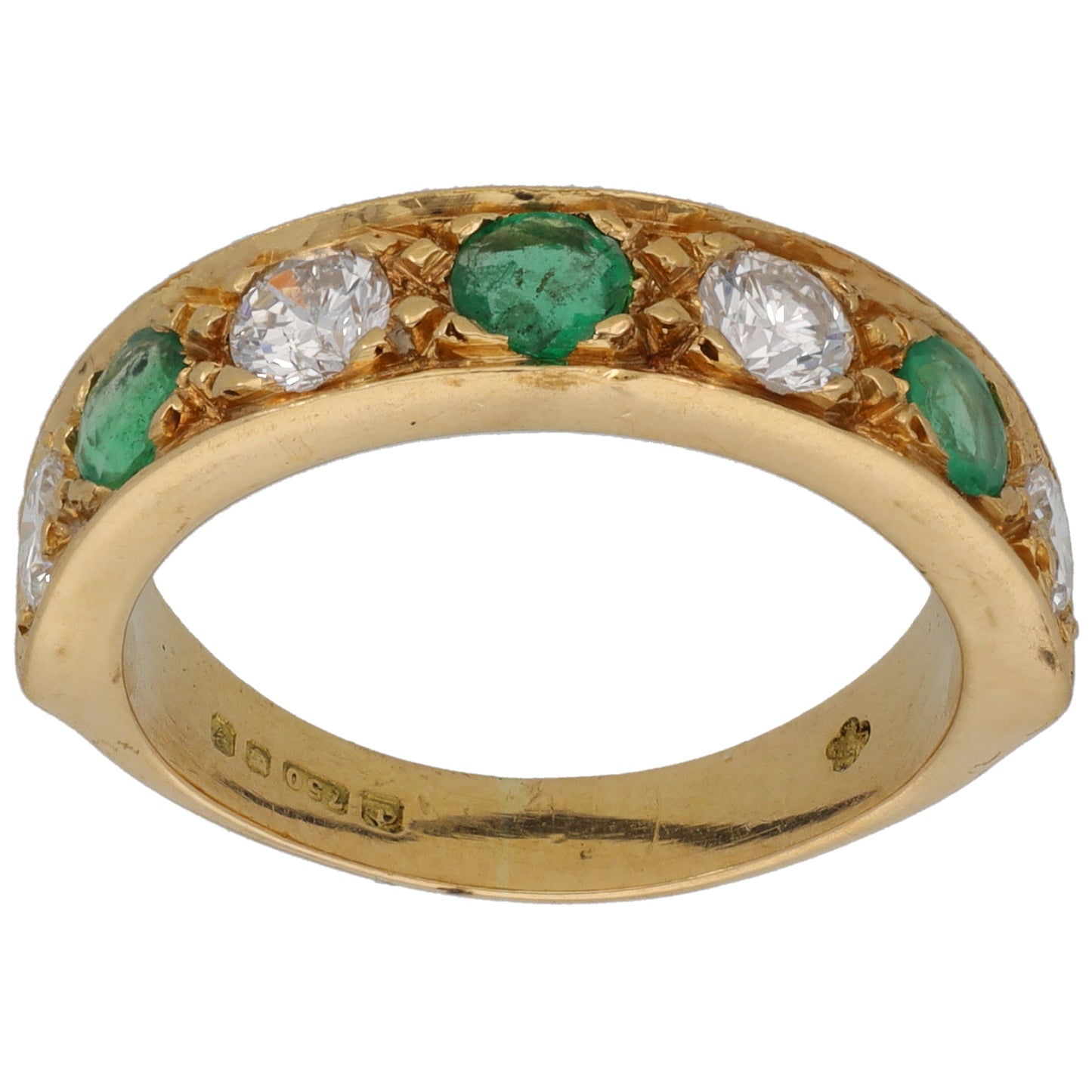 18ct Gold 0.15ct Diamond & Emerald Half Eternity Ring Size M