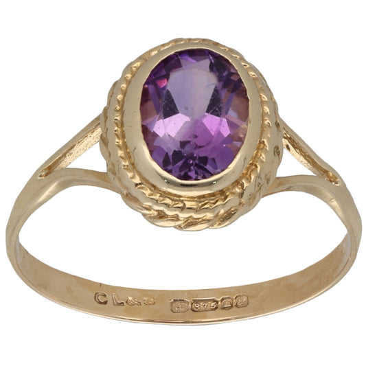 9ct Gold Amethyst Single Stone Ring Size N