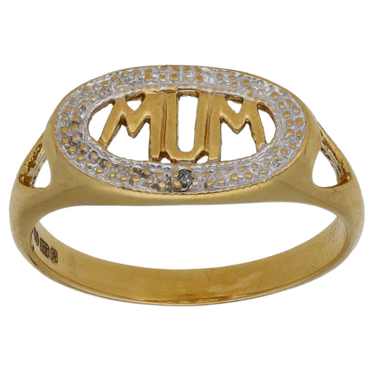 9ct Gold 0.005ct Diamond Single Stone Mum/Mother Ring Size O