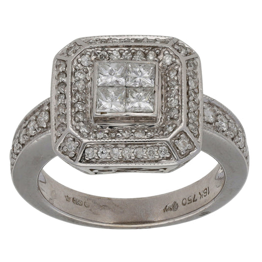 18ct White Gold 0.78ct Diamond Dress/Cocktail Ring Size M