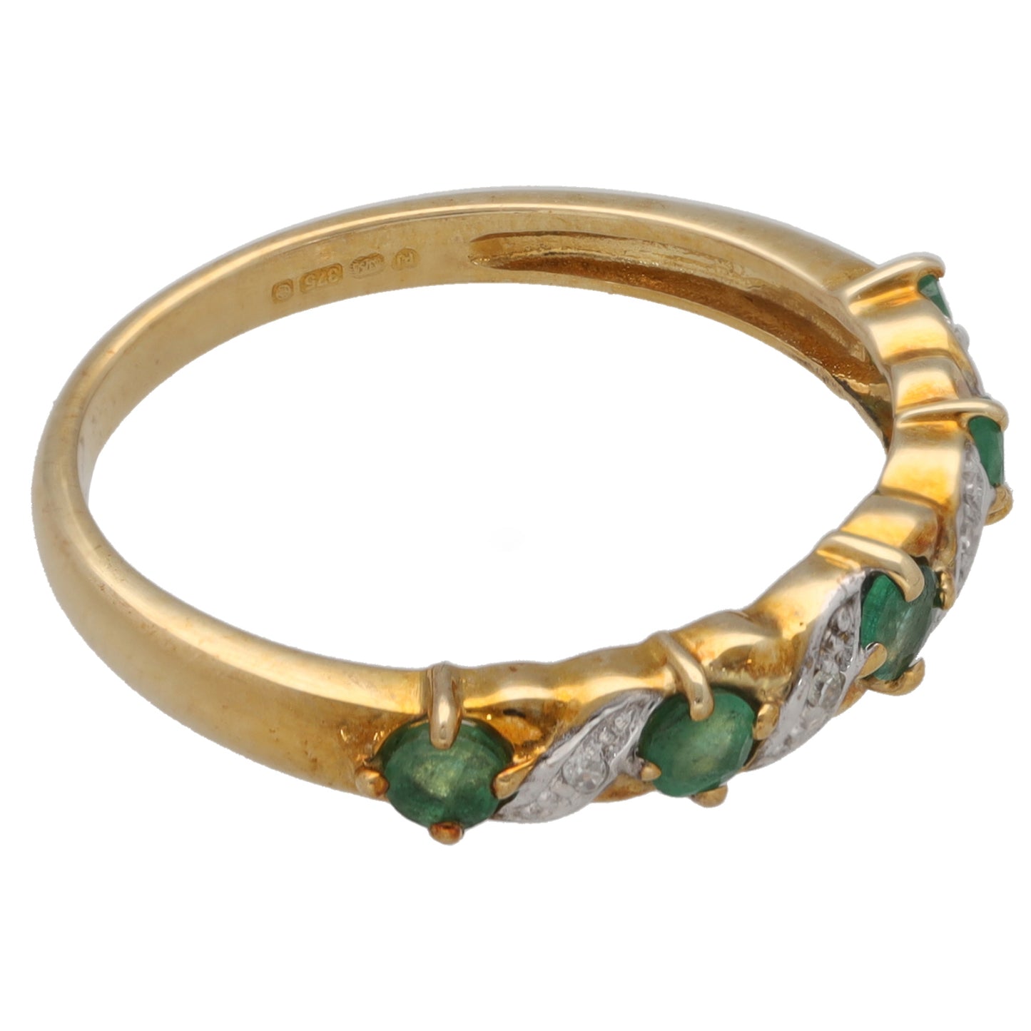 9ct Gold Emerald & 0.02ct Diamond Half Eternity Ring Size P