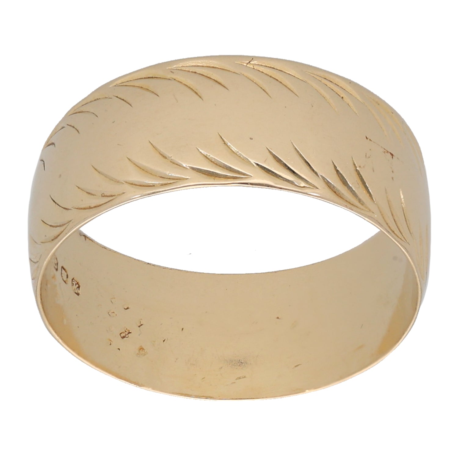 9ct Gold Patterned Wedding Ring Size O – H&T