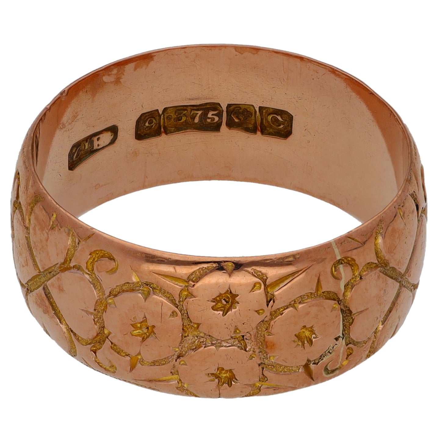 9ct Rose Gold Patterned Wedding Ring Size P