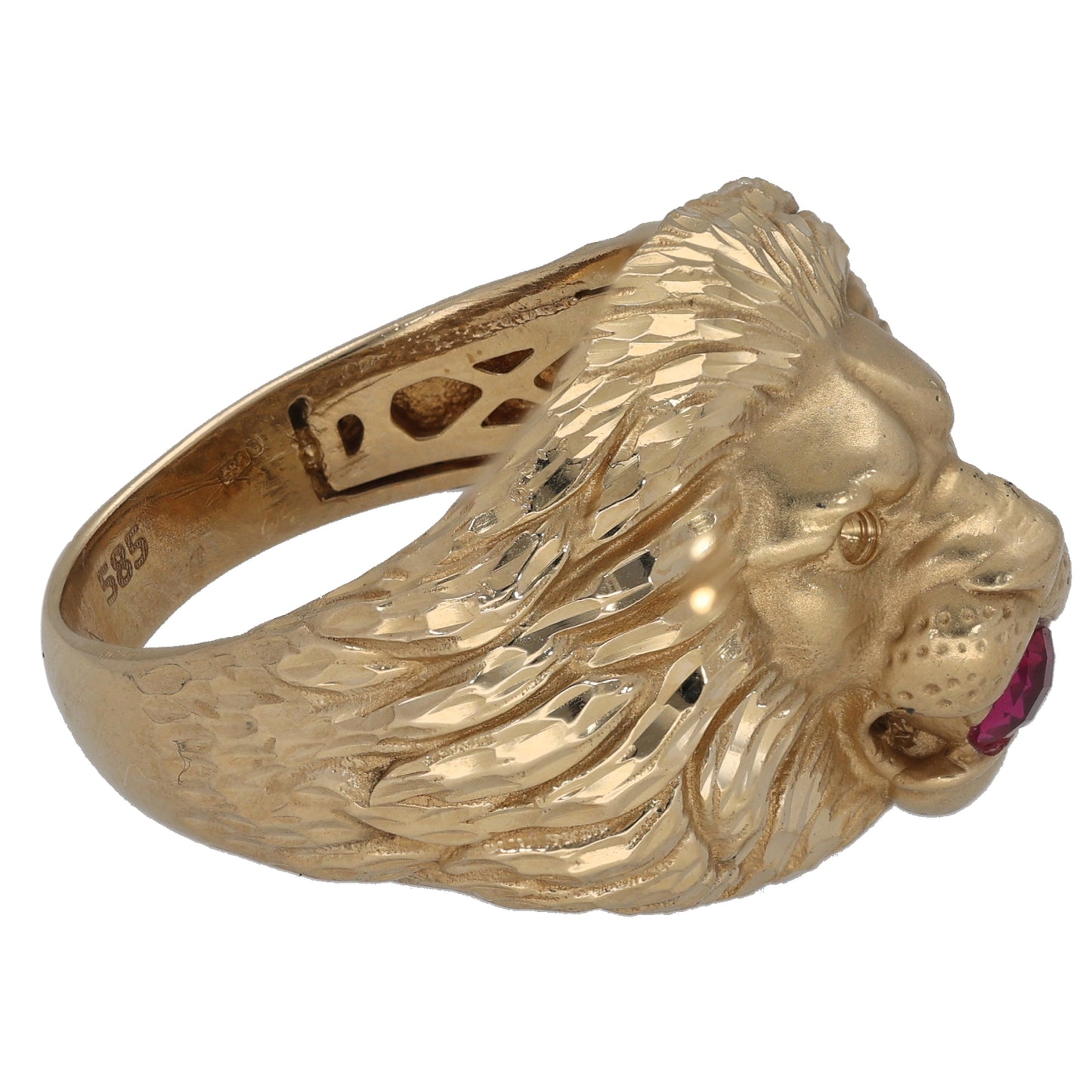 14ct Gold Imitation Single Stone Lion's Head Ring Size V