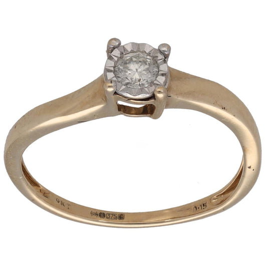 9ct Gold 0.15ct Diamond Solitaire Ring Size P