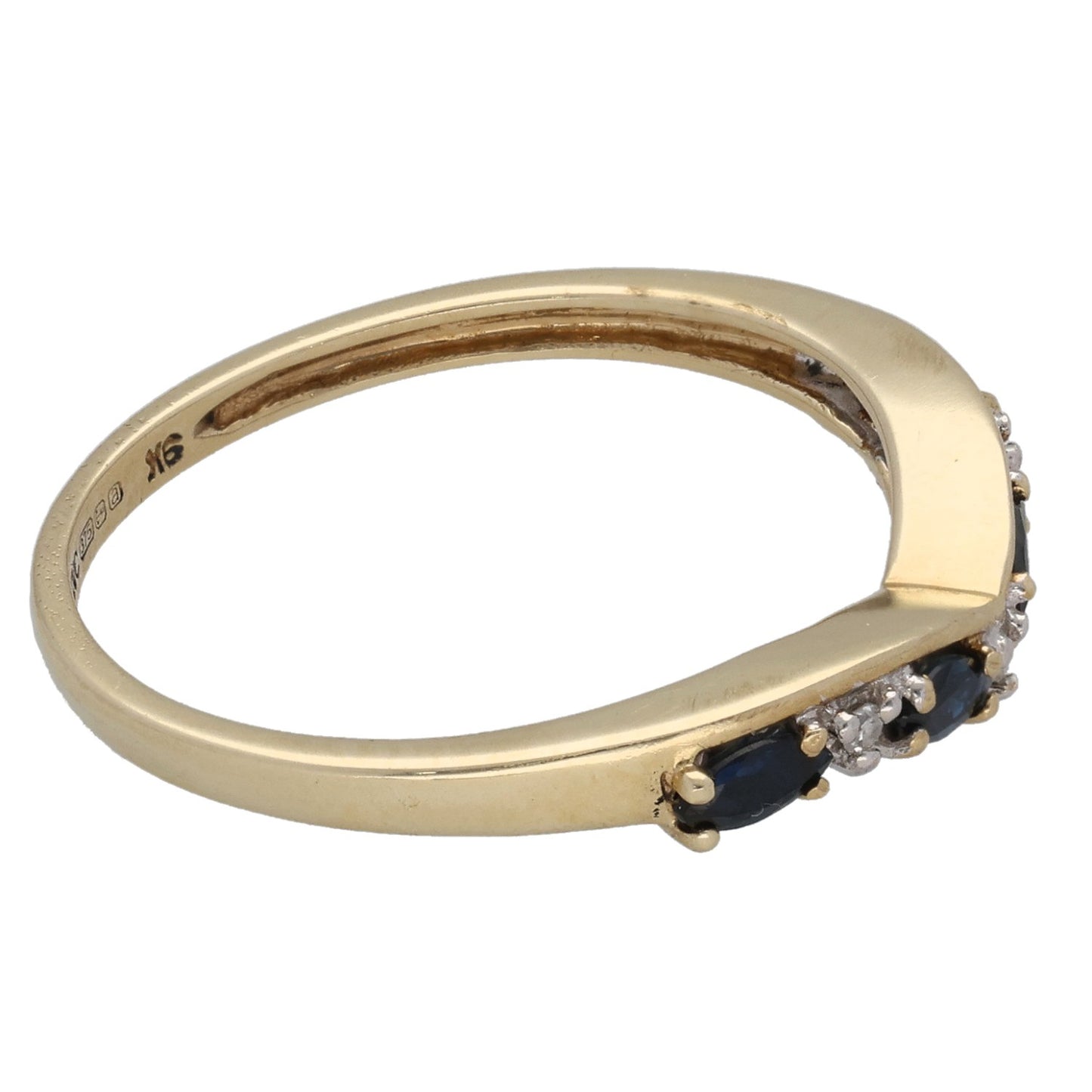 9ct Gold Sapphire & 0.16ct Diamond Ring Set Size Q