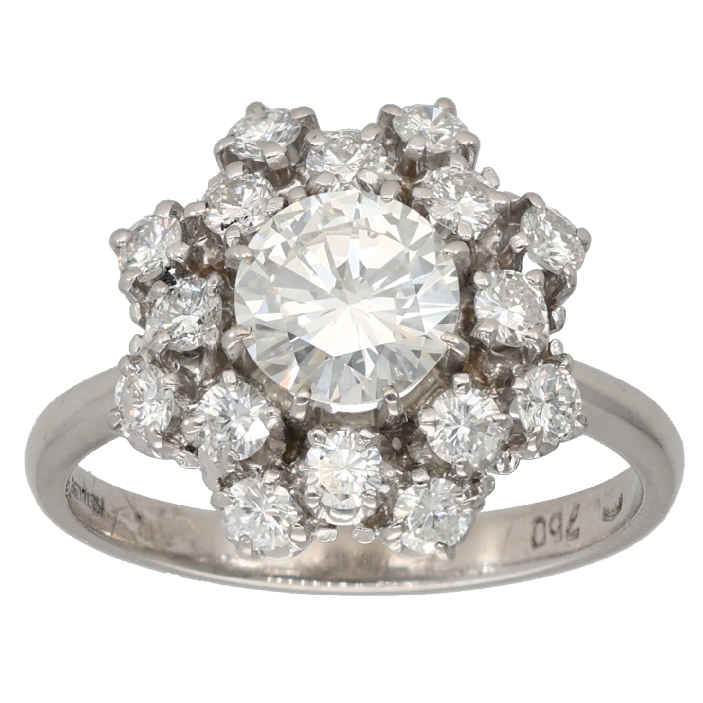 18ct White Gold 1.62ct Diamond Cluster Ring Size L