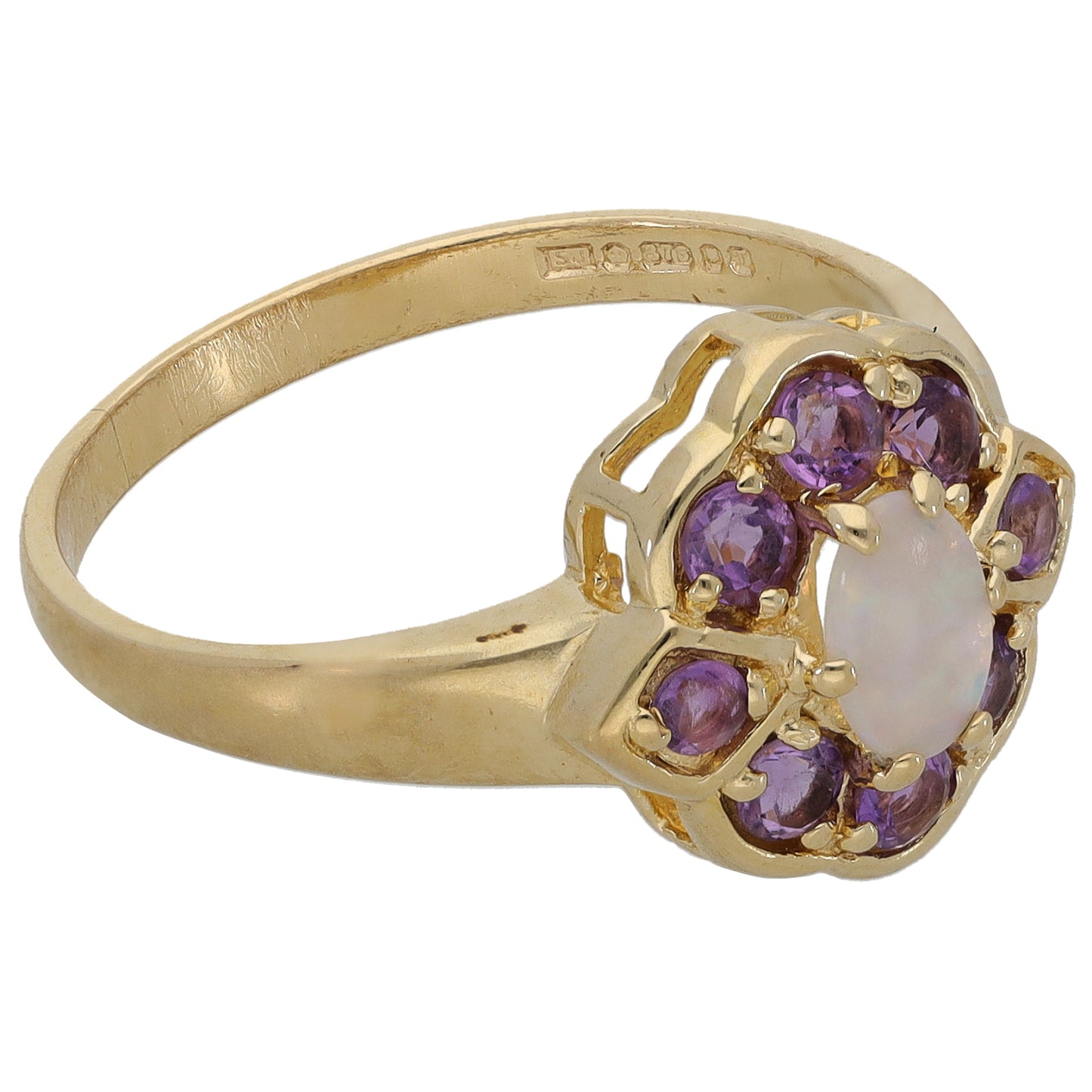 9ct Gold Opal & Amethyst Dress/Cocktail Ring Size P