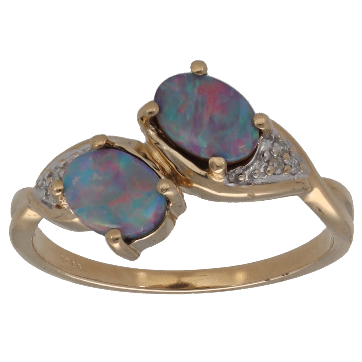9ct Gold Opal Doublet & 0.03ct Diamond Dress/Cocktail Ring Size P
