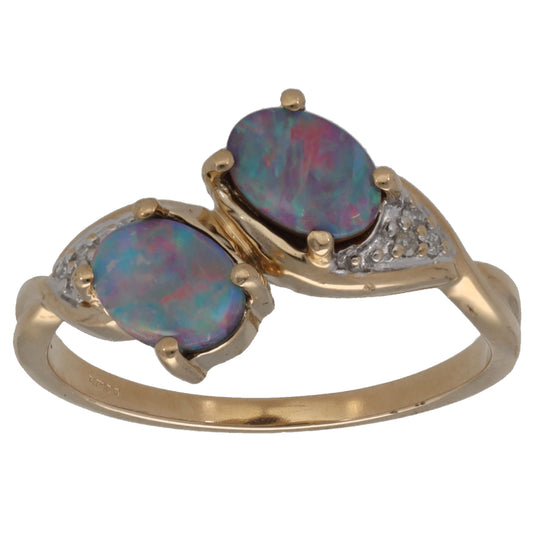 9ct Gold Opal Doublet & 0.03ct Diamond Dress/Cocktail Ring Size P