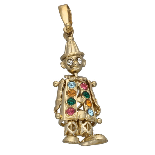 New 9ct Gold Cubic Zirconia Clown Pendant 32mm