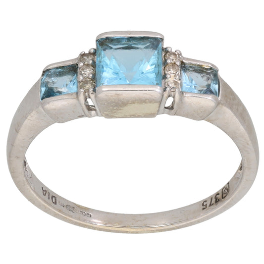 9ct Gold Topaz & 0.03ct Diamond Dress/Cocktail Ring Size M