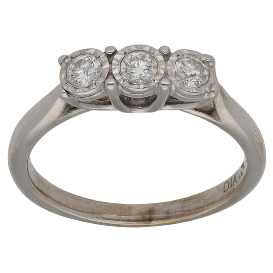9ct White Gold 0.24ct  Diamond Trilogy Ring Size L