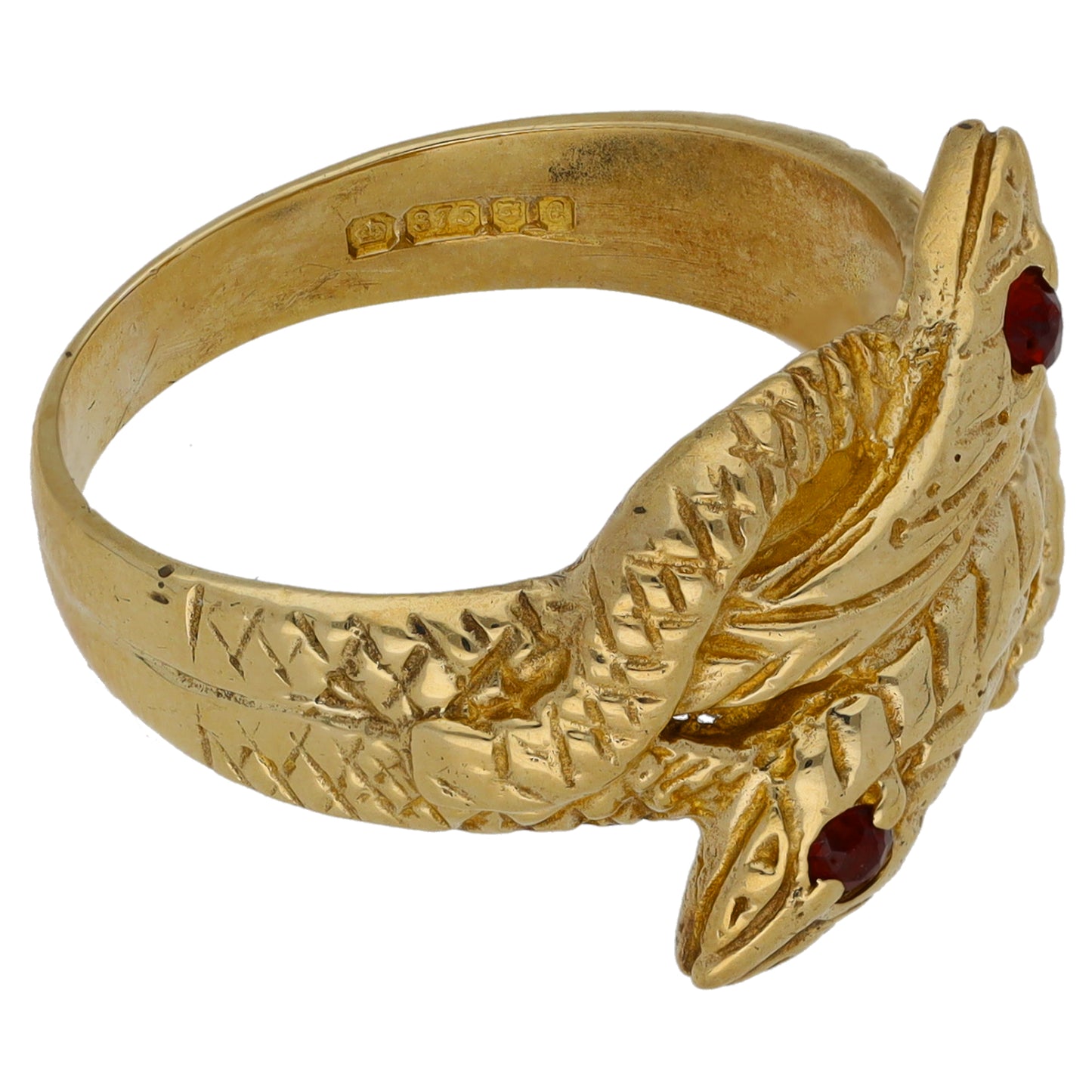 9ct Gold Garnet Snake Ring Size Q