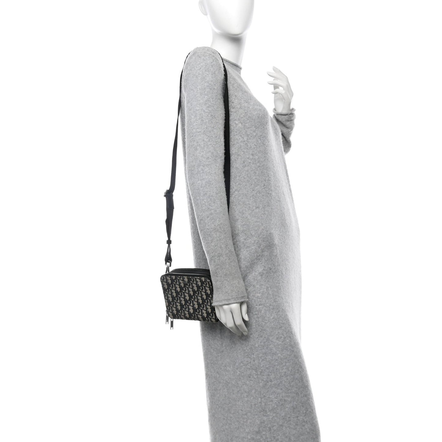 Christian Dior Zipped Pouch Oblique Canvas Bag - Beige & Black