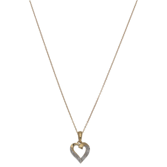 New 9ct Gold 0.01ct Diamond Heart Pendant With Chain 18"