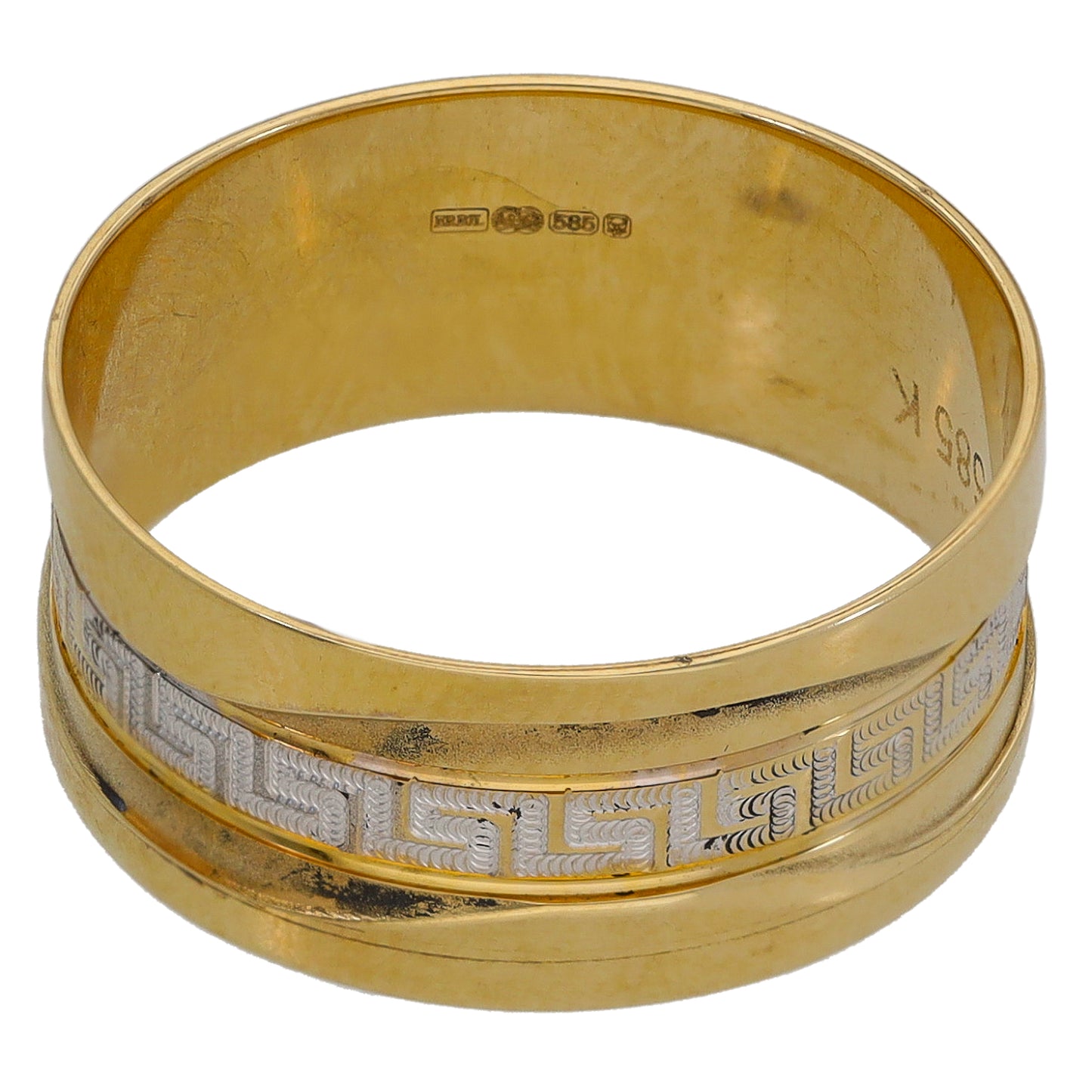 14ct Bi-Colour Gold Patterned Wedding Ring Size N