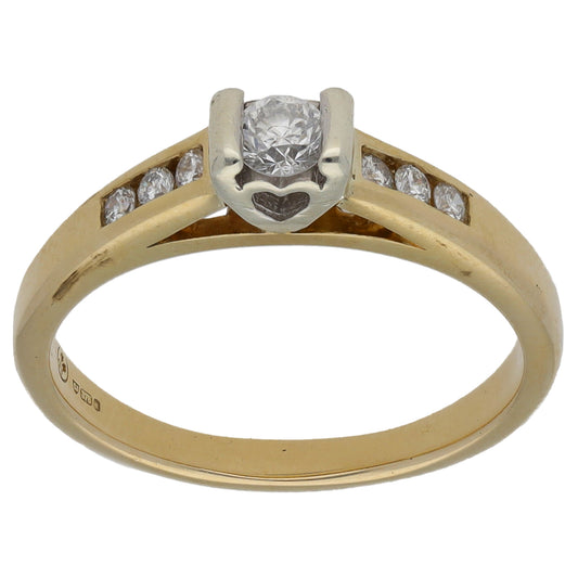 9ct Gold 0.27ct Diamond Solitaire Ring With Accent Stones Size M